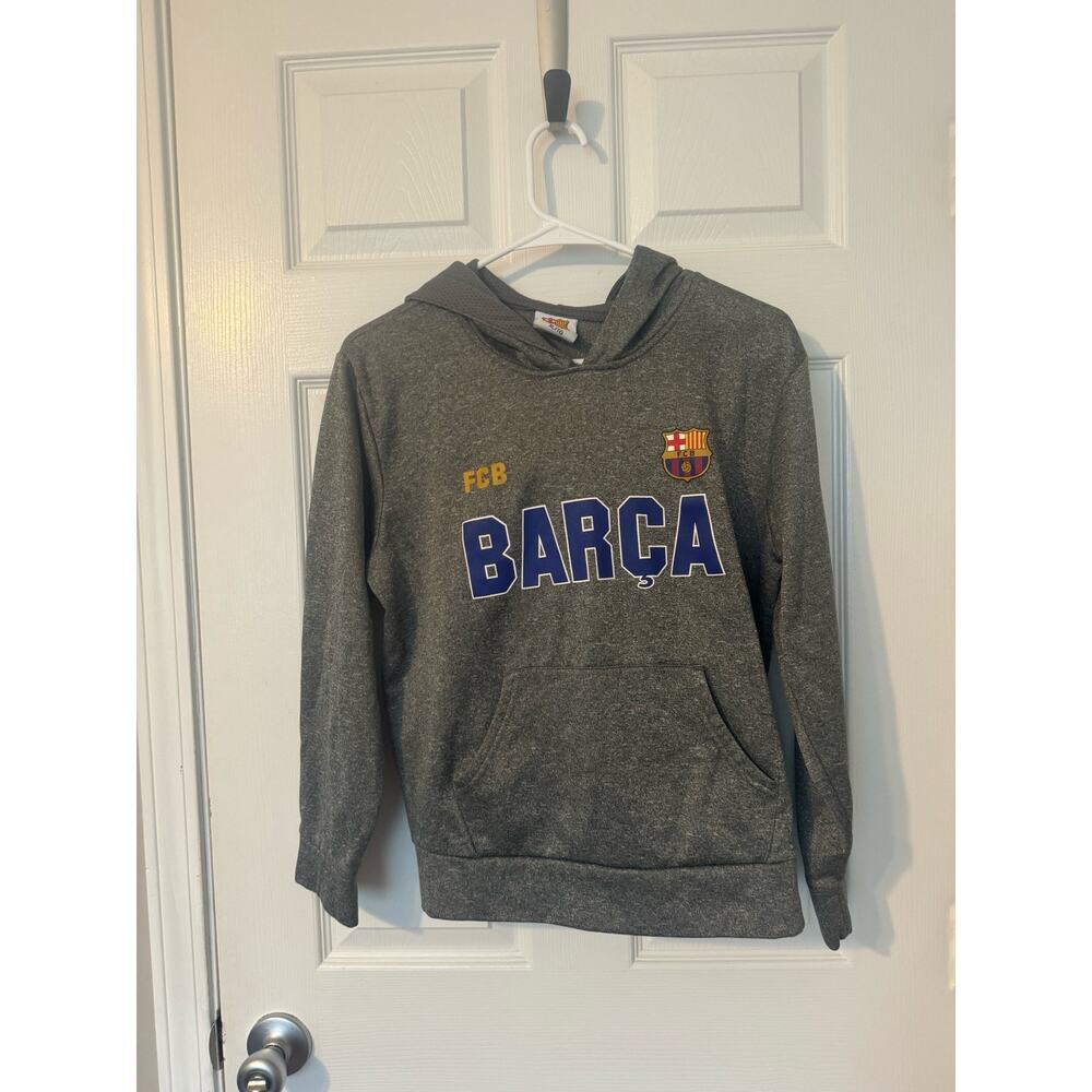FCB Barcelona Futbol Club Barca Youth Hoodie Gray Size XL Soccer Spain